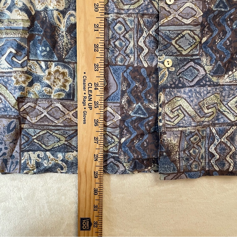 Tori Richard Hawaiian Shirt Mens Sz M/L Blue AOP Tribal Abstract Geometric Boho - Picture 5 of 6